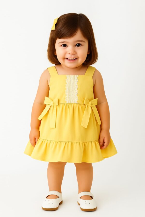 Elegant  Frock for Baby Girls – Sleeveless with Lace Panel & Bows
