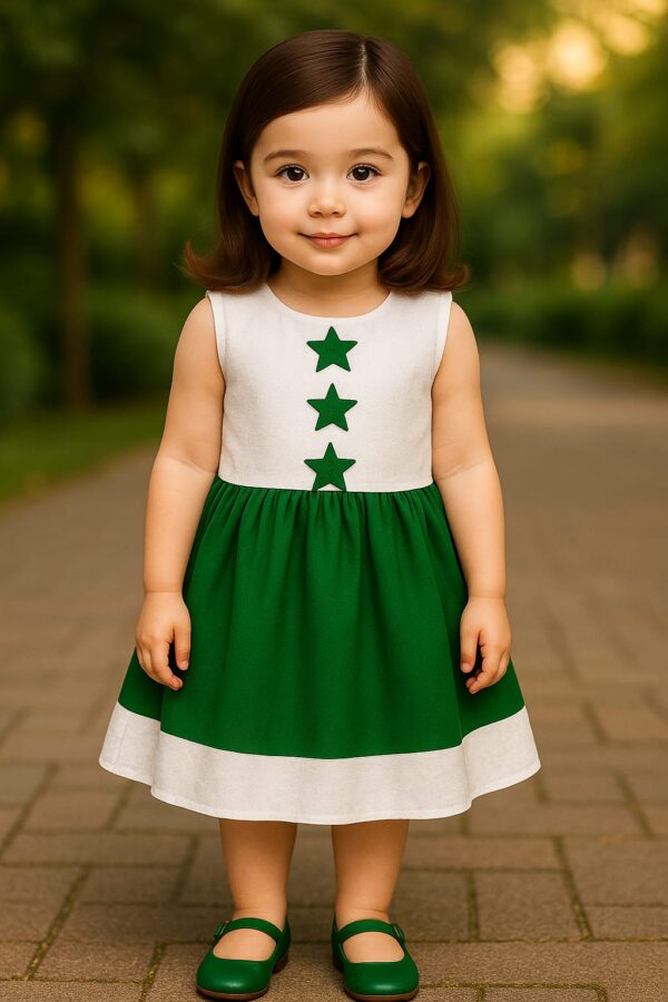 Little Star of Freedom – A Perfect Green & White Dress for Independence Day